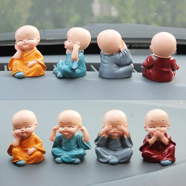 Set mit 4 dekorativen Mönchsfiguren aus Harz von Good Luck Zuo als Tischornamente mit den Motiven Höre nichts Böses, sehe nichts Böses, sprich nichts Böses und tue nichts Böses - Bild 4