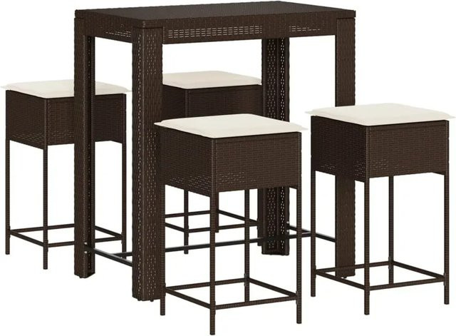vidaXL 5-tlg Gartenbar-Set aus braunem PE-Rattan mit cremeweißen Kissen für Garten und Terrasse - Bild 1