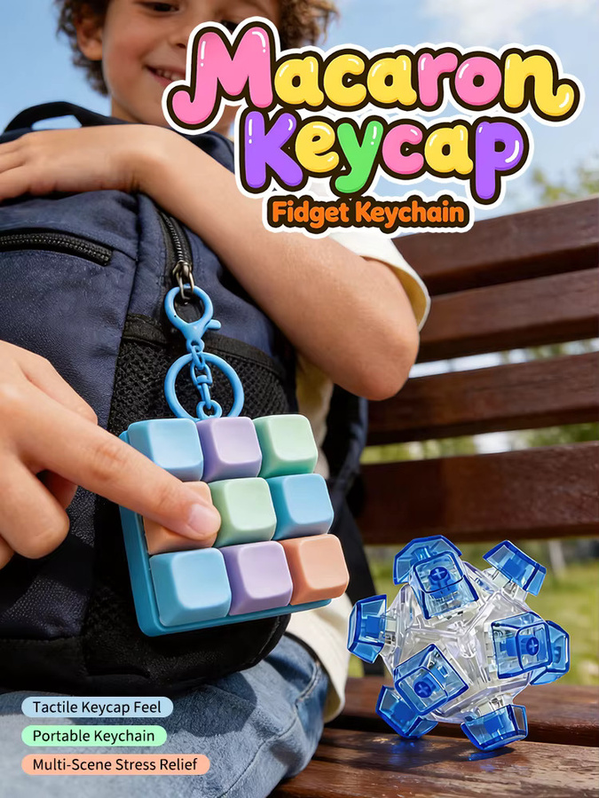 hairun Makaron-Farbiger Tastenkappen-Fidget-Schlüsselanhänger, Tragbares Taktiles Schalter-Klickspielzeug - Bild 3