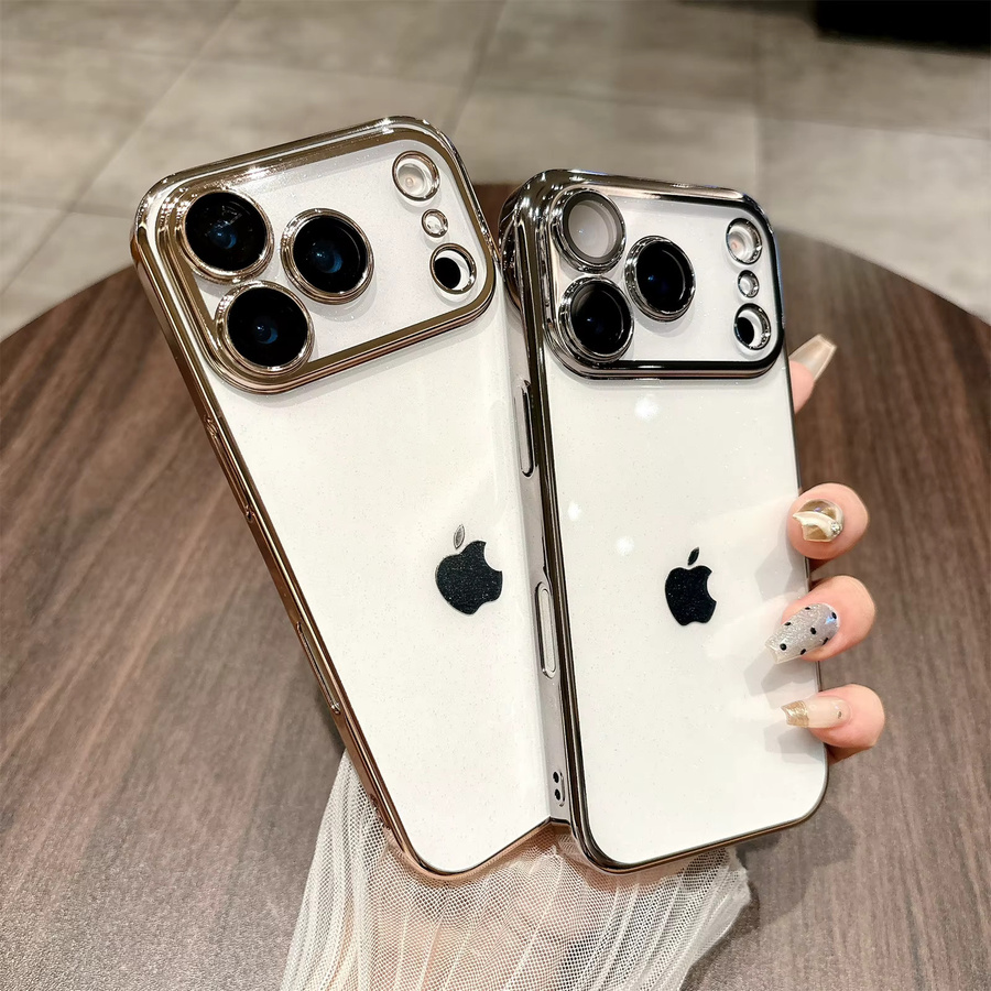 Ultradünne glitzernde Schutzhülle aus hartem PC für Apple iPhone 17 Air 16 15 14 13 12 11 Pro Max Plus in Transparent und Schwarz - Bild 3