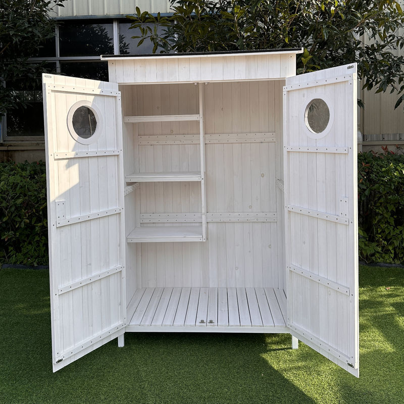 Leco Gartenschrank Toni aus Tannenholz in Weiß mit Glastüren, B/T/H: 118 x 70 x 190 cm - Bild 2