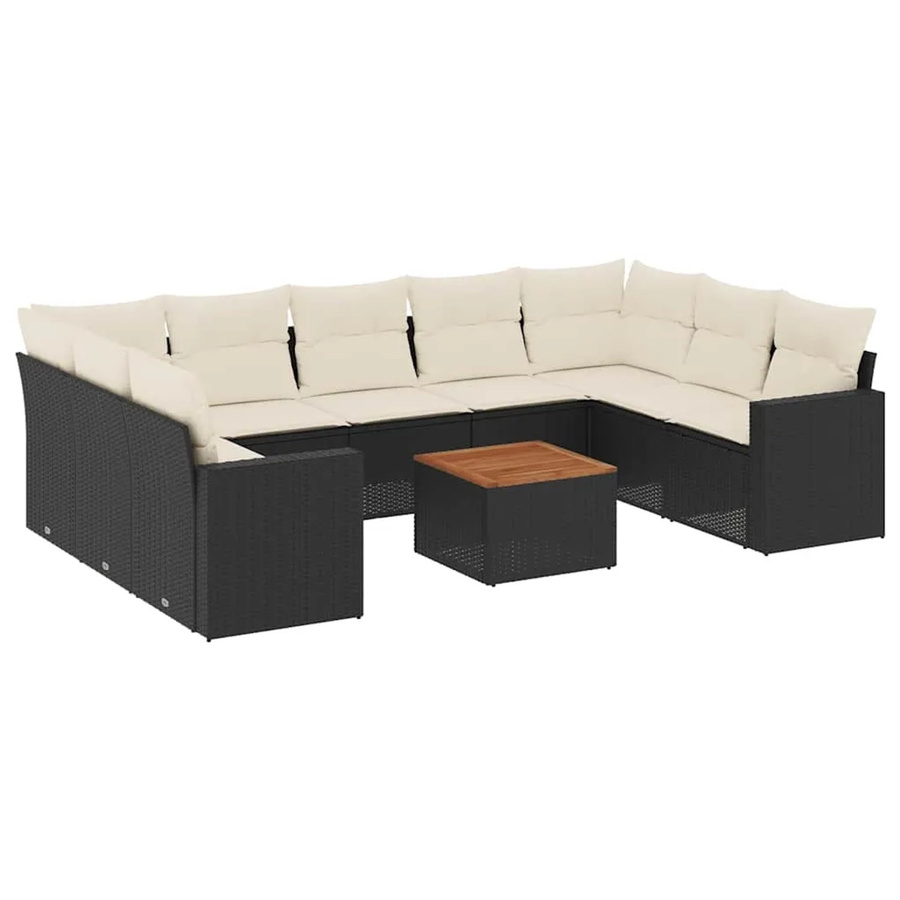 vidaXL 10-tlg. Garten-Sofagarnitur in L-Form aus Polyrattan mit Kissen in Schwarz-Creme - Bild 2