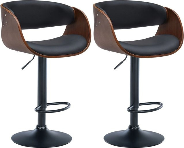 DELUKE 2er Set Barhocker aus Kunstleder in Walnuss und Schwarz, höhenverstellbare Barstühle mit Lehne und 360 Grad Drehbarkeit, B/T/H: 52 x 52 x 87 cm - Bild 1