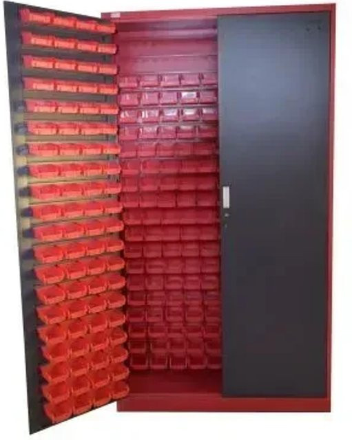 Jet-Line Kleinteileschrank Moldau in Anthrazit-Rot aus Stahl mit 340 Stapelboxen, B/T/H: 120 x 45 x 200 cm - Bild 1