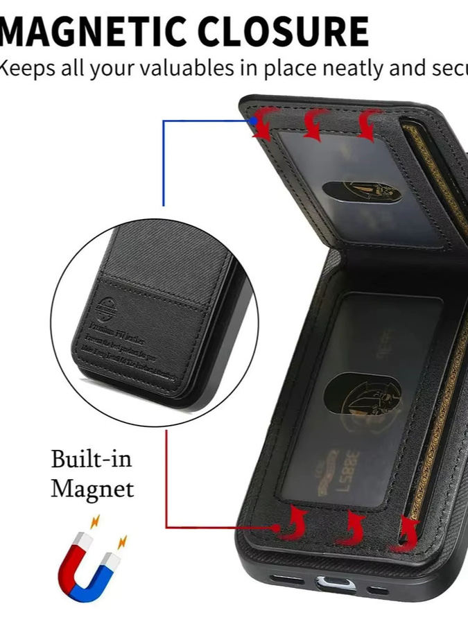 RFID Leder Kartenhalter und Handyhülle für Google Pixel 10 Pro XL 5G, Pixel 9 Pro XL und Pixel 9A in Schwarz - Bild 7
