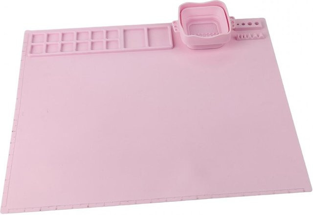 Binchi Cultural Supplies Malmatte aus Silikon in Pink mit zusammenklappbarem Pinselreinigungsbecher und Stiftschlitz für Kinder - Bild 1