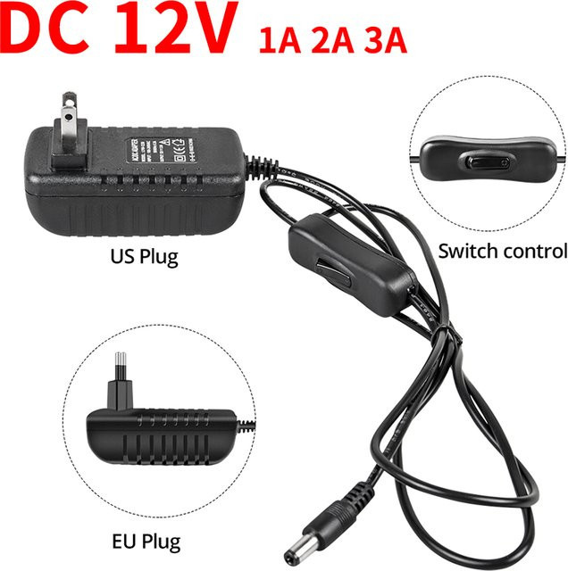 Aamasun Netzteil 12V 1A mit Schalter und EU/US-Stecker als AC100-240V zu DC12V Ladegerät und Transformator für LED-Streifen Beleuchtung - Bild 1