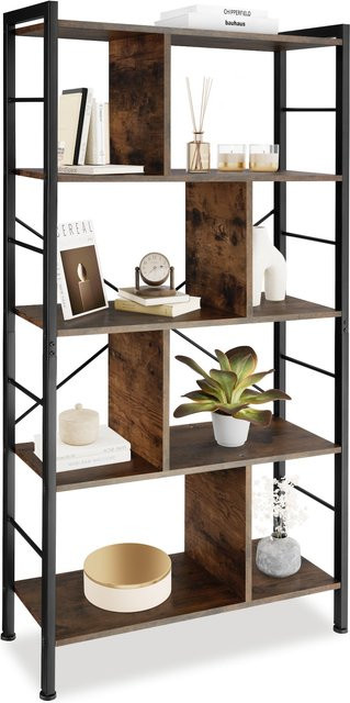 tectake Regal Charleston Industrial Style aus Holz und Stahl, Dunkel, B/T/H: 75,5 x 30 x 155 cm - Bild 1
