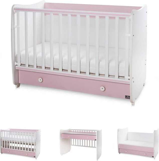 Lorelli Babybett Dream umbaubar als Kinderbett und Schaukelbett mit Schreibtisch, Farbe: Pink, B/T: 140 x 70 cm - Bild 1