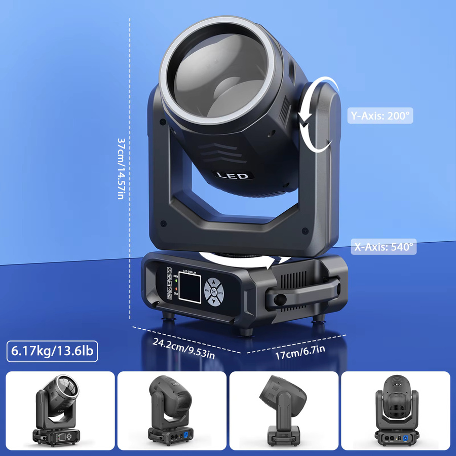 Datewink 200W LED Beam Moving Head Licht Schwarz mit 12 Farben, 15 Gobos und 18 Prismen für DJ, Disco und Party - Bild 6