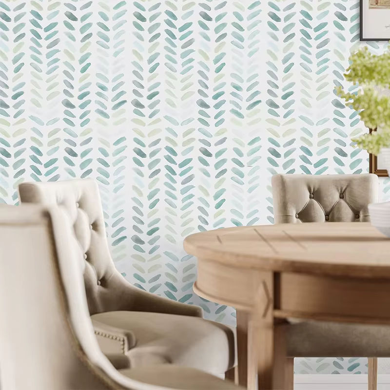 Selbstklebende Boho Tapete von KALYNN in Grün und Weiß mit Blatt-Design - Bild 6