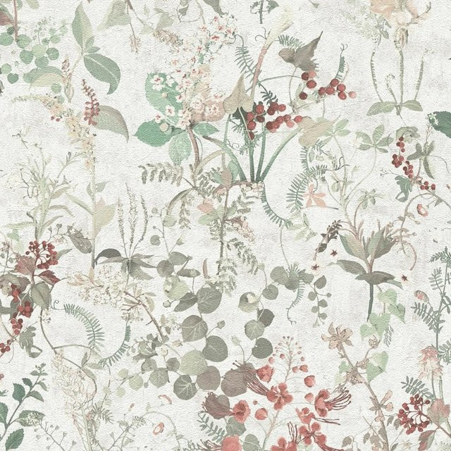 PROFHOME 388252-GU Blumen Tapete Floral Matt in Weiß, Rot, Oliv-Grün und Beige, Vlies-Tapete, Breite: 0,53 m, Länge: 10,05 m - Bild 1