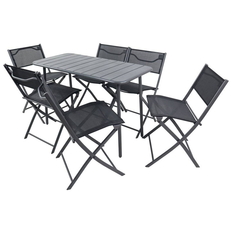 VCM 7-teiliges Balkonmöbel Set Sumila in Schwarz aus Metall und Textilene mit Gartentisch und 6 Klappstühlen, Tisch B: 110 cm, T: 55 cm, H: 79 cm - Bild 4