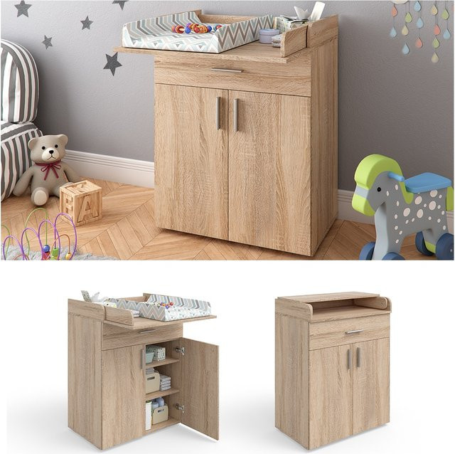 Vicco Wickelkommode Lena in Sonoma Brown mit Wickelaufsatz und Schubladen für das Babyzimmer - Bild 1