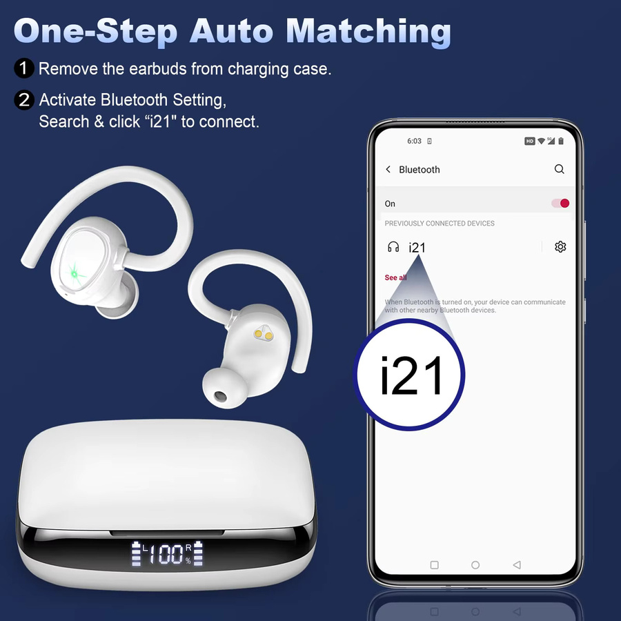 Kuizil Bluetooth 5.3 In-Ear Kopfhörer mit Geräuschunterdrückung und Stereo-Bass, IP7 wasserdicht, 48 Stunden Wiedergabezeit, Schwarz oder Weiß - Bild 5