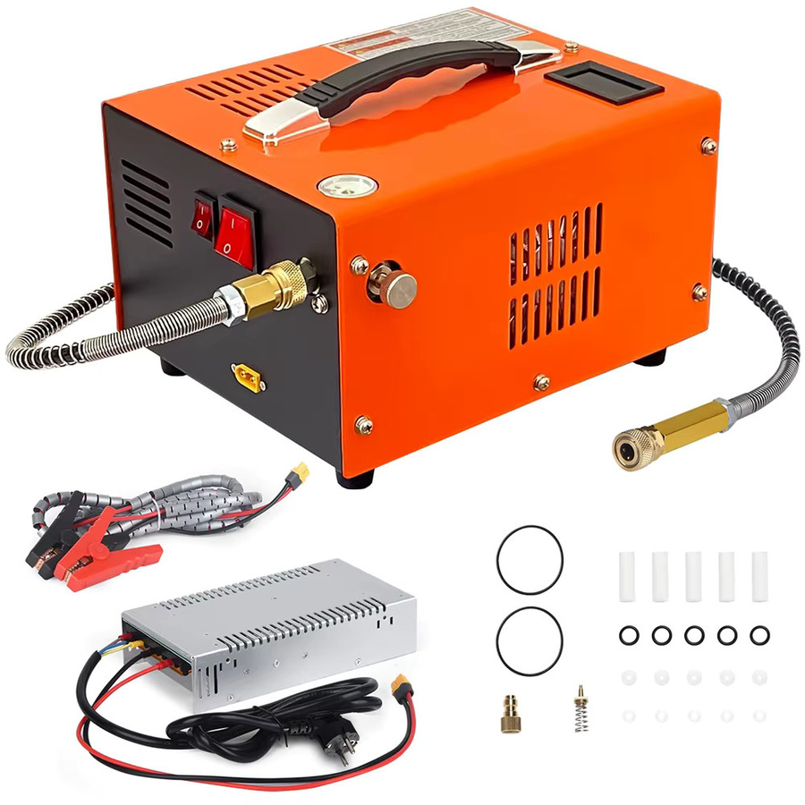 Podofo Tragbarer PCP-Luftkompressor 4500Psi 30Mbar in Orange, 280W, 12V DC/220V AC, Ölfrei und Wasserfrei mit manuellem Stopp und externem Stromadapter - Bild 6