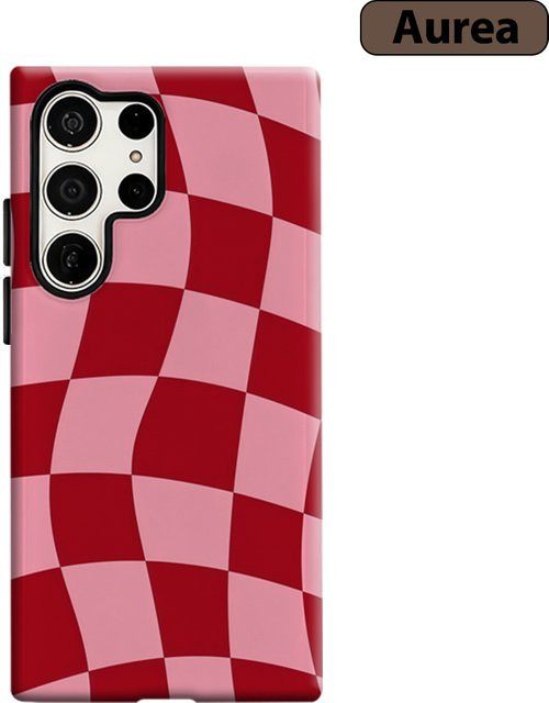 Stoßfeste Doppelschicht Handyhülle mit rot-rosa Schachbrettmuster für Samsung Galaxy S25 Ultra und S24 Ultra Plus - Bild 1