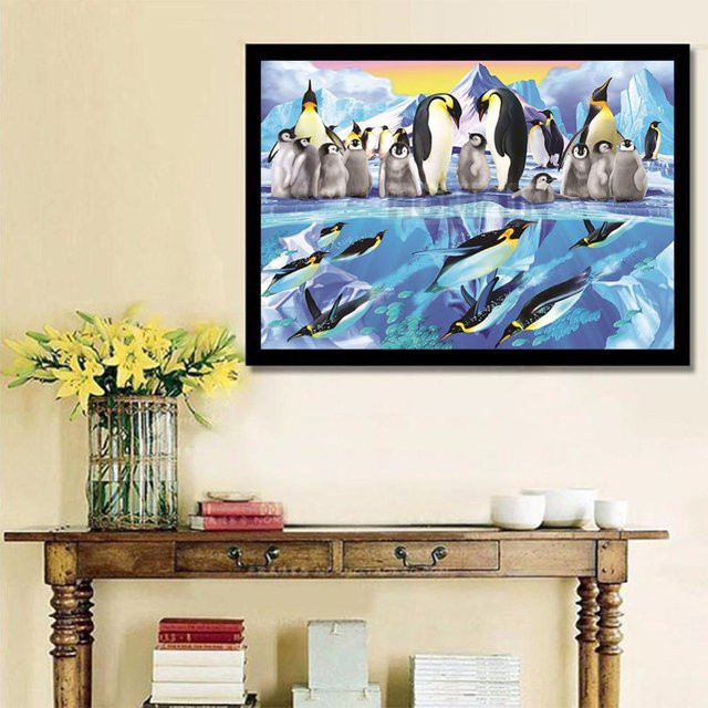 FIYO Diamant Stickerei Pinguin Familie mit Kristall Rundbohrern, Dekoration für die Wand, Mehrfarbig, B x H: 30 x 40 cm - Bild 1
