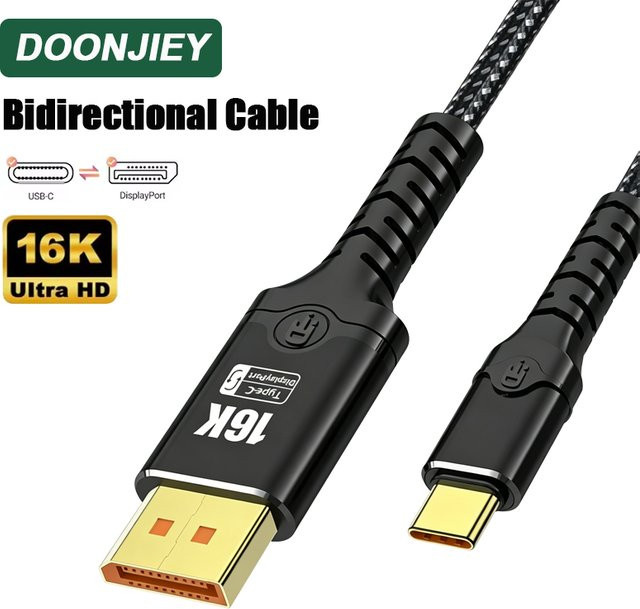 DOONJIEY Typ-C auf DisplayPort 2.1 Kabel 16K@60Hz 8K@60Hz Bidirektional, Schwarz, kompatibel mit Thunderbolt 4/3 für MacBook Pro und AI - Bild 1