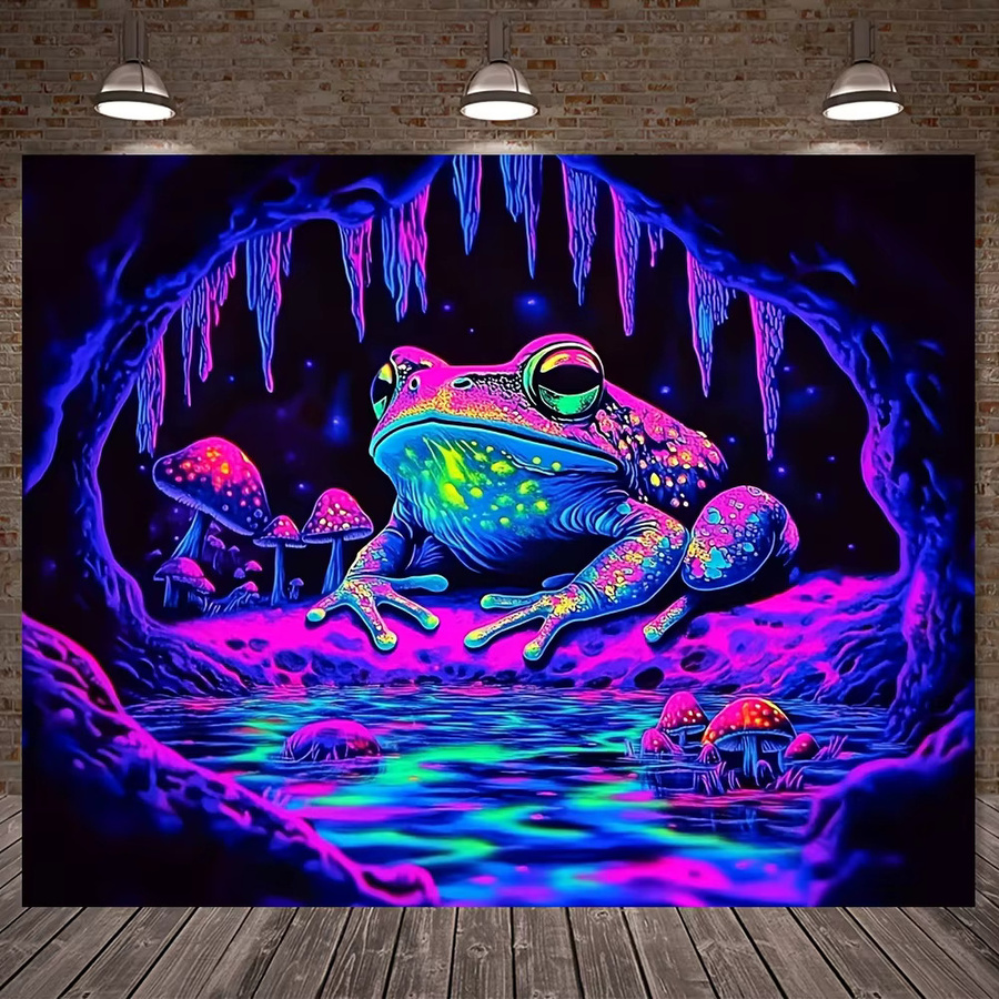 VIKAMA Wandteppich mit psychedelischem Frosch-Motiv in Neon Glow Art, Mehrfarbig, B: 60 cm, H: 40 cm - Bild 2