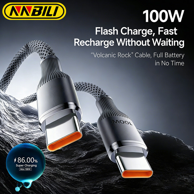 NNBILI USB-C zu USB-C Schnellladekabel 100W mit PD für iPhone 16 17, MacBook, Samsung und Xiaomi in Schwarz oder Grau - Bild 1