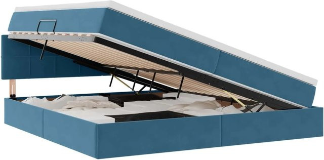 vidaXL Bett mit Stauraum und LED in Dunkelblau aus Samt, B/T: 200 x 200 cm - Bild 1