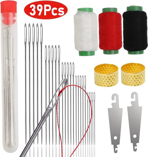 Nähset aus Stahl mit Big Eye Nähnadeln, Fingerhut, Einfädler und Schere für Stickerei, DIY Handwerk und Kleidung Reparatur - Bild 1