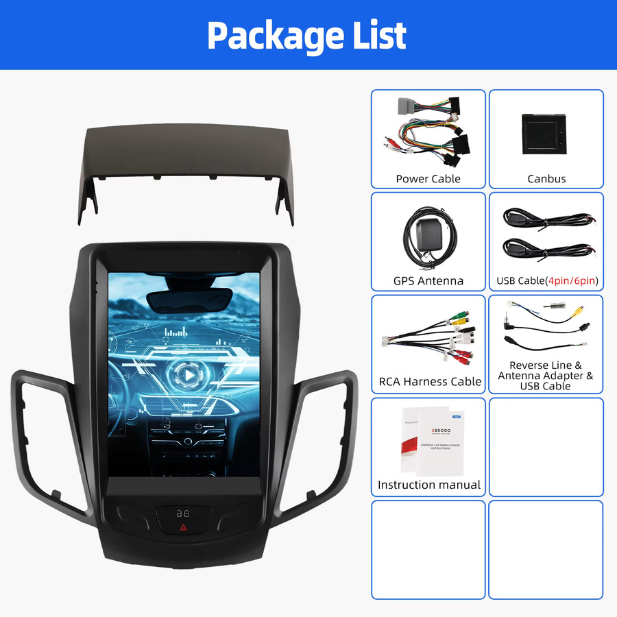 ESSGOO Android 15 Autoradio mit 9.7 Zoll IPS Touchscreen für Ford Fiesta VI 2009-2014, 64G Speicher, kabelloses CarPlay, Android Auto, GPS Navigation, Bluetooth, FM RDS und Lenkradsteuerung, Schwarz - Bild 5