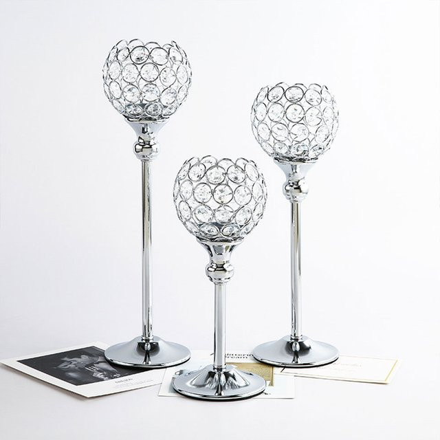 Kristall Kerzenhalter für Stabkerzen in Silber, runde Tischdekoration aus Glas für Hochzeit und Candlelight-Dinner - Bild 1