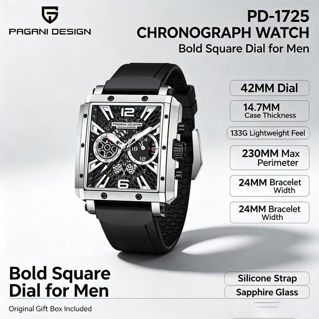 PAGANI DESIGN Chronograph, Automatik, Edelstahl, Schwarz, Herren - Bild 1