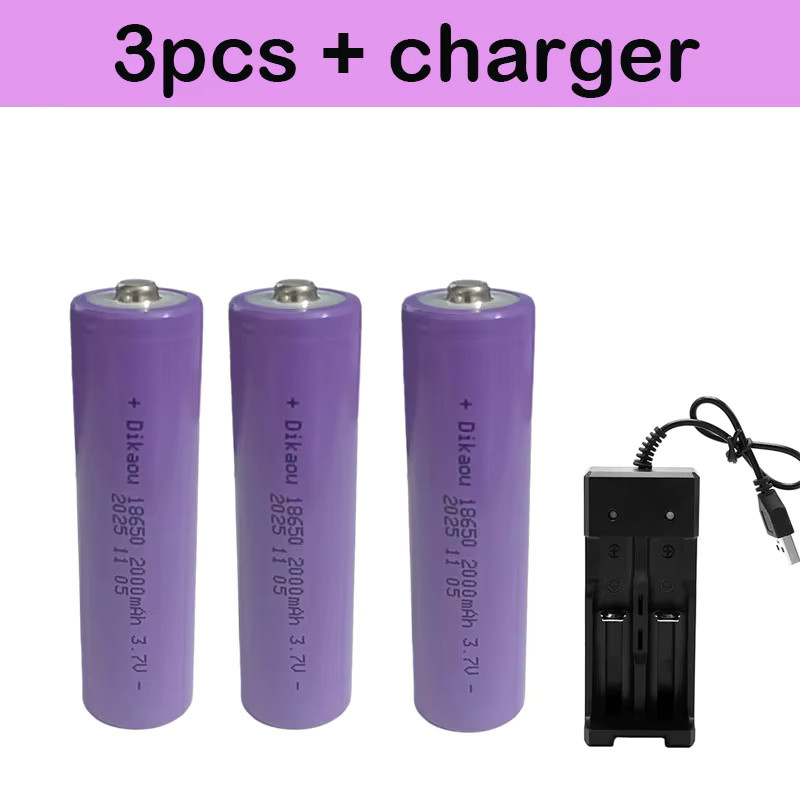 DiKaou 18650 Lithium-Ionen-Batterie mit USB-Ladegerät, 3,7 V, 2000 mAh, Lila - Bild 3