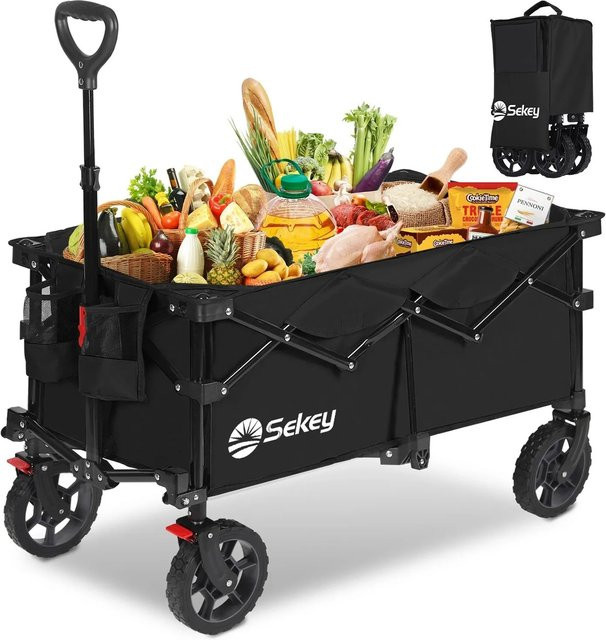 Sekey Faltbarer Bollerwagen mit verstellbarem Handgriff in Schwarz, 150L Volumen und 150kg Tragkraft - Bild 1