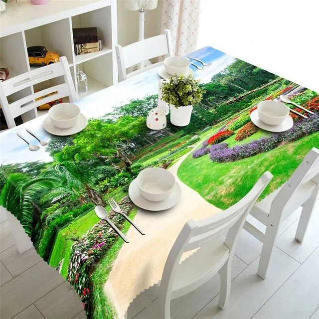 Runde Polyester-Tischdecke von JINGYUE Pet mit grünem Ananas- und tropischem Blättermuster, wasserabweisend und waschbar, Durchmesser: 100 cm - Bild 1
