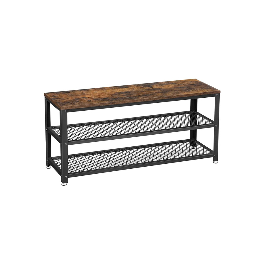 Vasagle Schuhregal im Vintage-Design mit 2 Ablagen, Braun-Schwarz, B/T/H: 100 x 30 x 45 cm - Bild 2