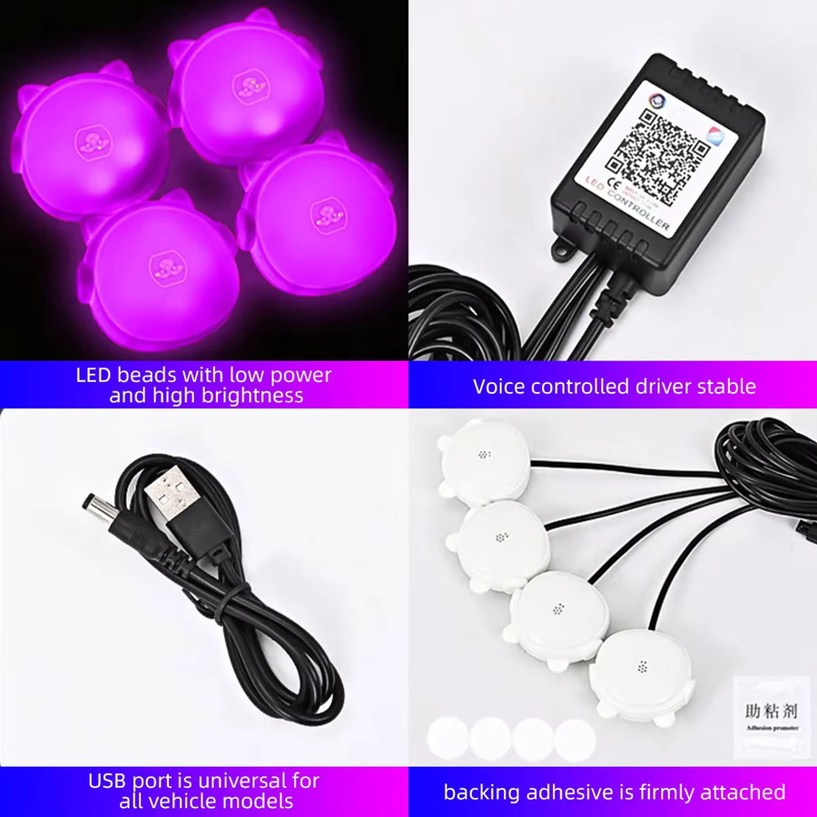 RGB LED Lichtstreifen im Panda-Stil für Motorrad und Auto mit App- und Sprachsteuerung, Multicolour Atmosphäre-Beleuchtung mit Musik-Szenenmodi und Fernbedienung - Bild 3