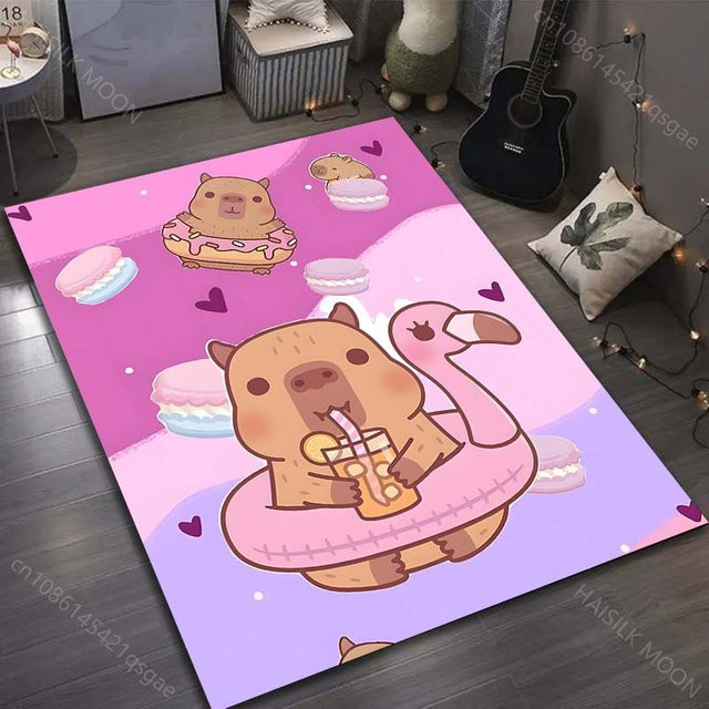 UQIDEHOME Rutschfeste Fußmatte mit Capybara-Cartoon-Druck, Waschbar, Mehrfarbig, B/T: 60 x 40 cm - Bild 1