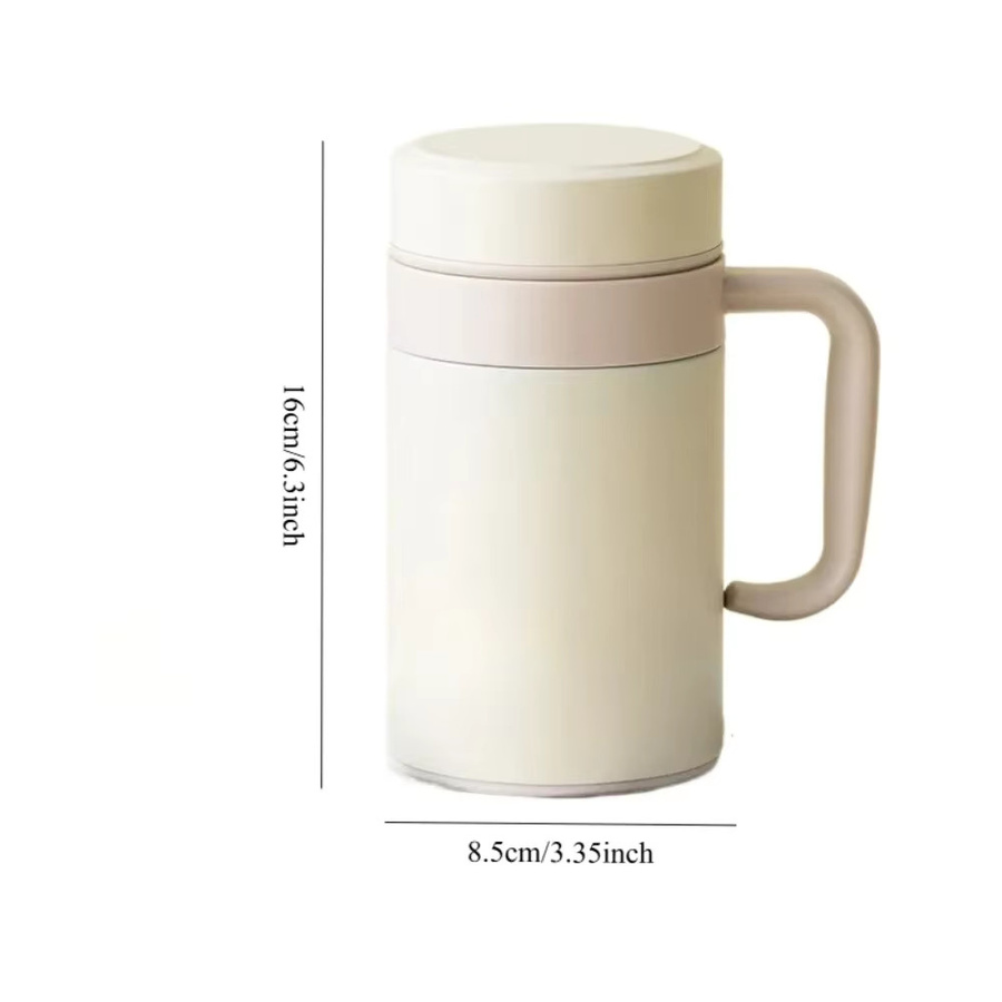 Tragbare Edelstahl Thermos Tasse mit Tee-Trennfunktion und Griff in Weiß - Bild 2