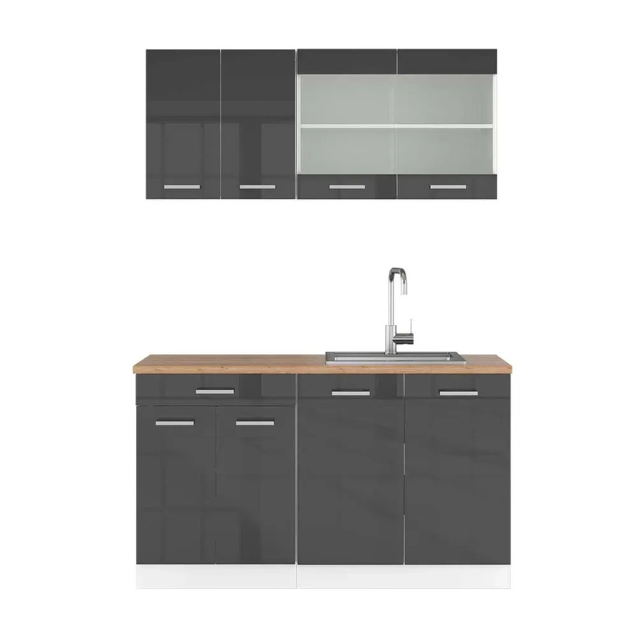 Vicco R-Line Singleküche Anthrazit Hochglanz und Weiß mit Eiche Optik, Breite: 140 cm - Bild 2