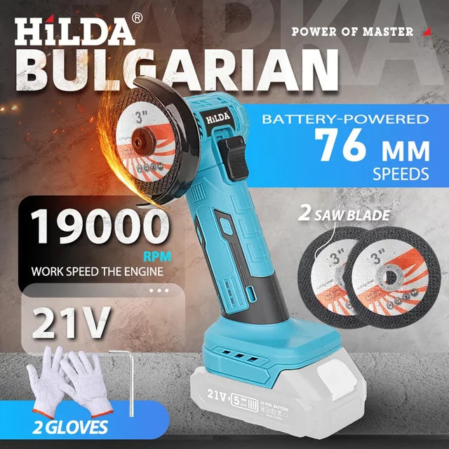 HILDA Mini Bürstenloser Akku-Winkelschleifer 3 Zoll in Blau, kompatibel mit Makita 21 V LXT Batterien, zum Schleifen und Polieren von Holz und Keramik - Bild 1