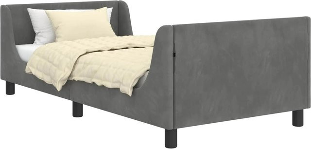 vidaXL Kinderbettgestell mit Kopfteil und Seitenfächern aus Samt in Anthrazit, B/H/T: 90 x 205 x 140 cm - Bild 1