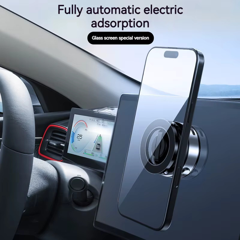 X98 Magnetischer Autotelefonhalter aus Metall mit elektrischem Vakuum, 360 Grad drehbar und faltbar, Schwarz, Universell für iPhone und Samsung - Bild 3