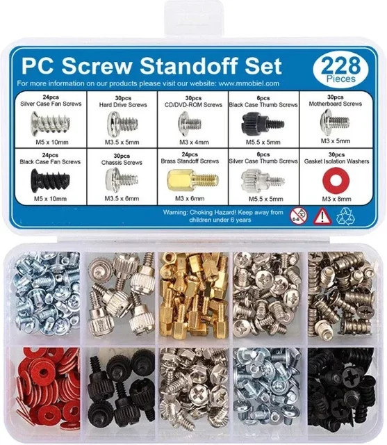 ZENHOSIT 228-teiliges PC Schrauben und Standoff Set für Computergehäuse, Festplatten und Motherboard-Kühler zur Reparatur - Bild 1