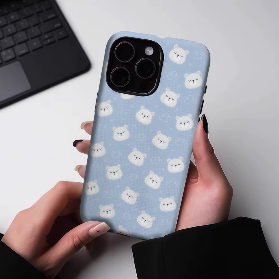 Potdemiel Robuste Handyhülle mit weißem Bär auf hellblauem Hintergrund für iPhone 17 16 15 14 13 Pro Max Plus, magnetisch und doppelschichtig - Bild 2