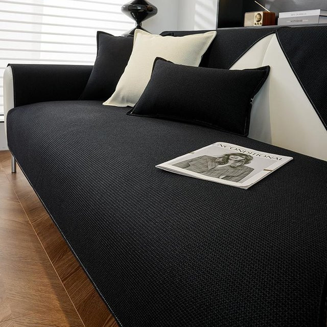 Wasserdichter und rutschfester Sofabezug von Super Six in Schwarz mit dreidimensionalem Plaid-Design, B/H: 90 x 120 cm - Bild 1