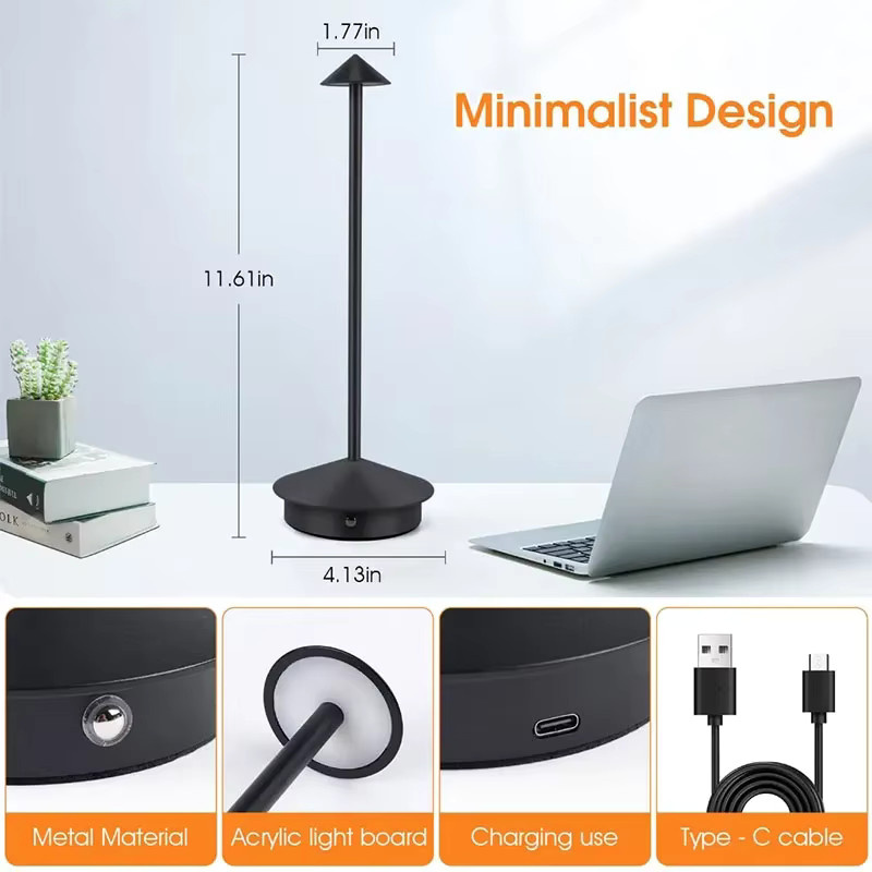 LINYILIGHT Dimmbare LED-Tischleuchte in Schwarz mit Touch-Bedienung und 3 Farbmodi, wiederaufladbare Akku-Nachtlampe für Schlafzimmer und Dekoration - Bild 6