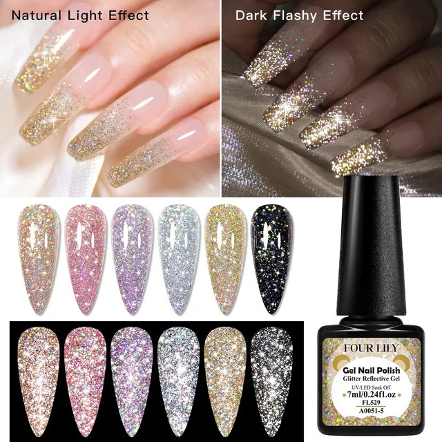 Four Lily Nagellack Gel, Champagner-Gold-Splitter, Glänzend - Bild 1