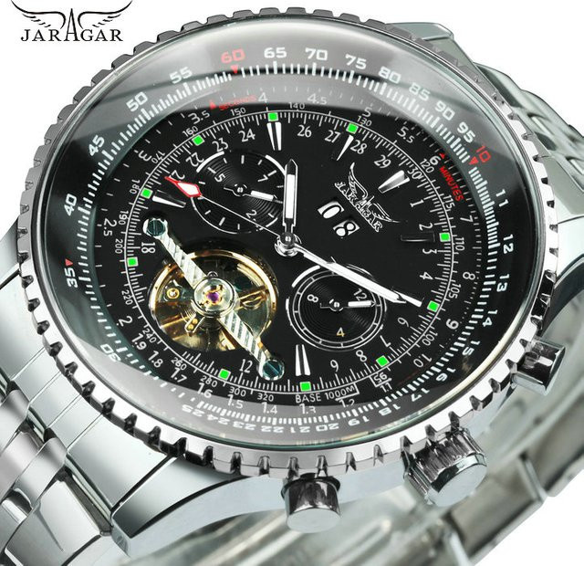 JARAGAR Armbanduhr, Automatik, Tourbillon-Skelett, Lederarmband, Herren - Bild 1
