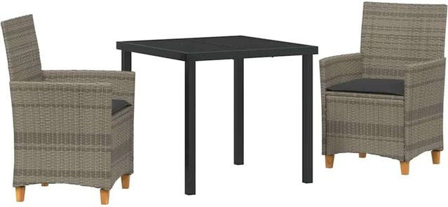 vidaXL Garten Essgruppe 3-teilig aus Poly-Rattan und Glas in Grau - Bild 1