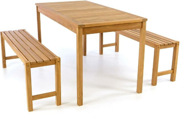 VCM 3-tlg. Gartenmöbelset Sitzgruppe in Braun mit Tisch und Bänken, Breite: 135 cm - Bild 1