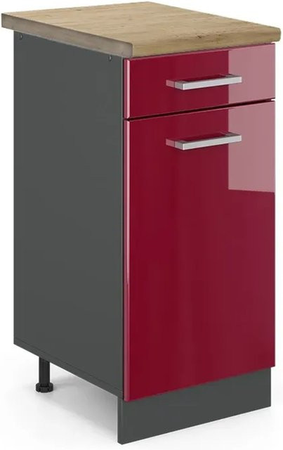 Vicco Küchenunterschrank R-Line in Bordeaux Hochglanz und Anthrazit mit Eichenoptik, B/T/H: 40 x 60 x 81,6 cm - Bild 1